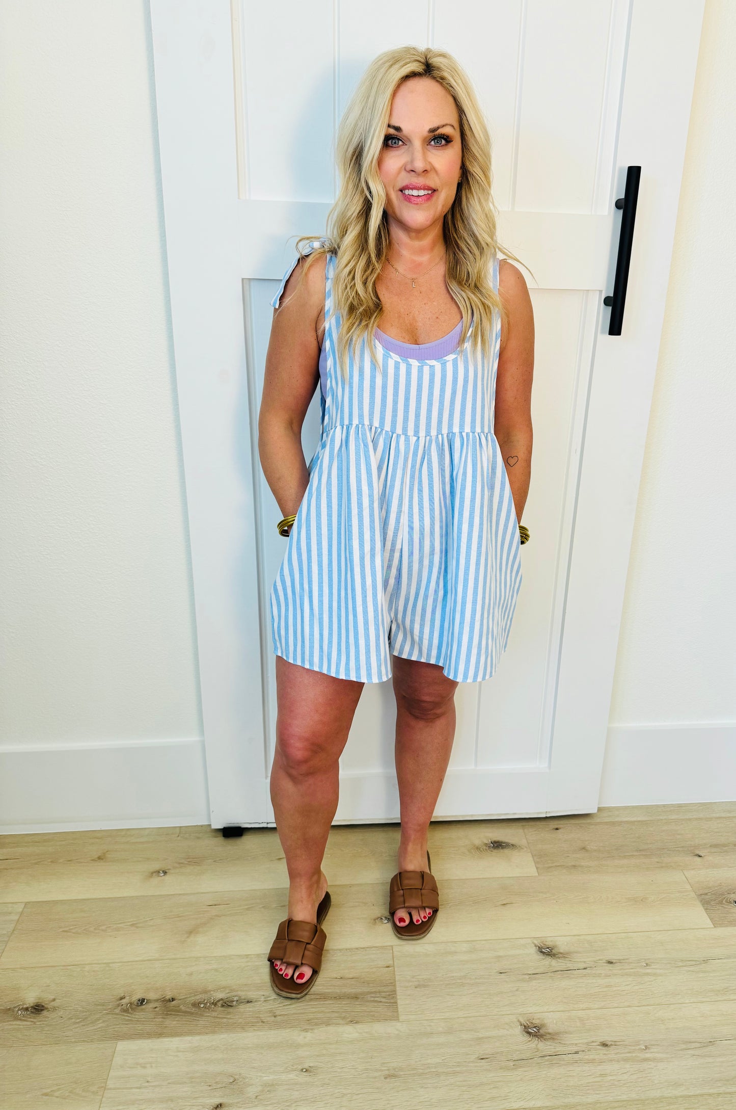 Striped Darling Romper- Blue & White