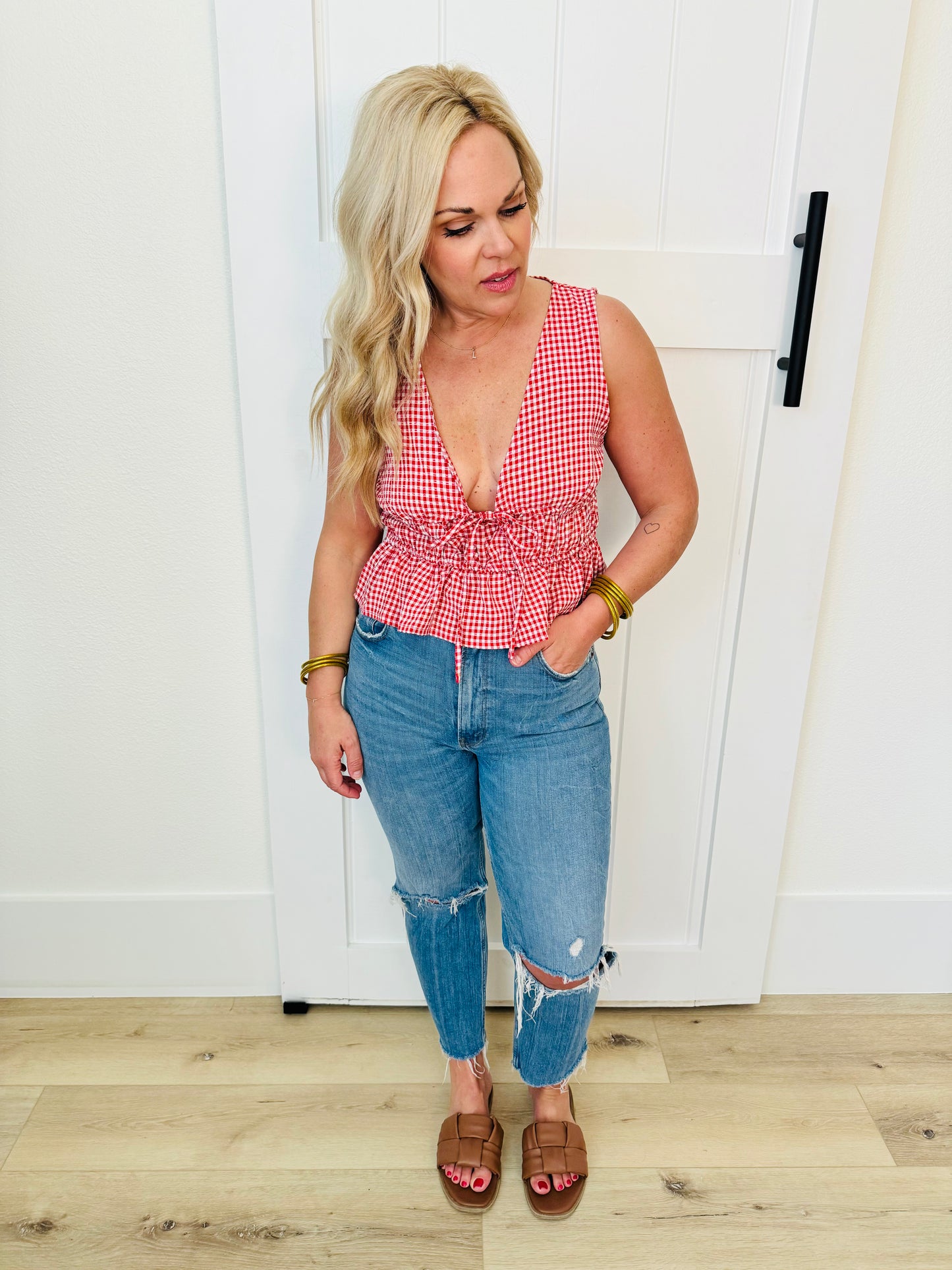 Gingham Grace V Neck