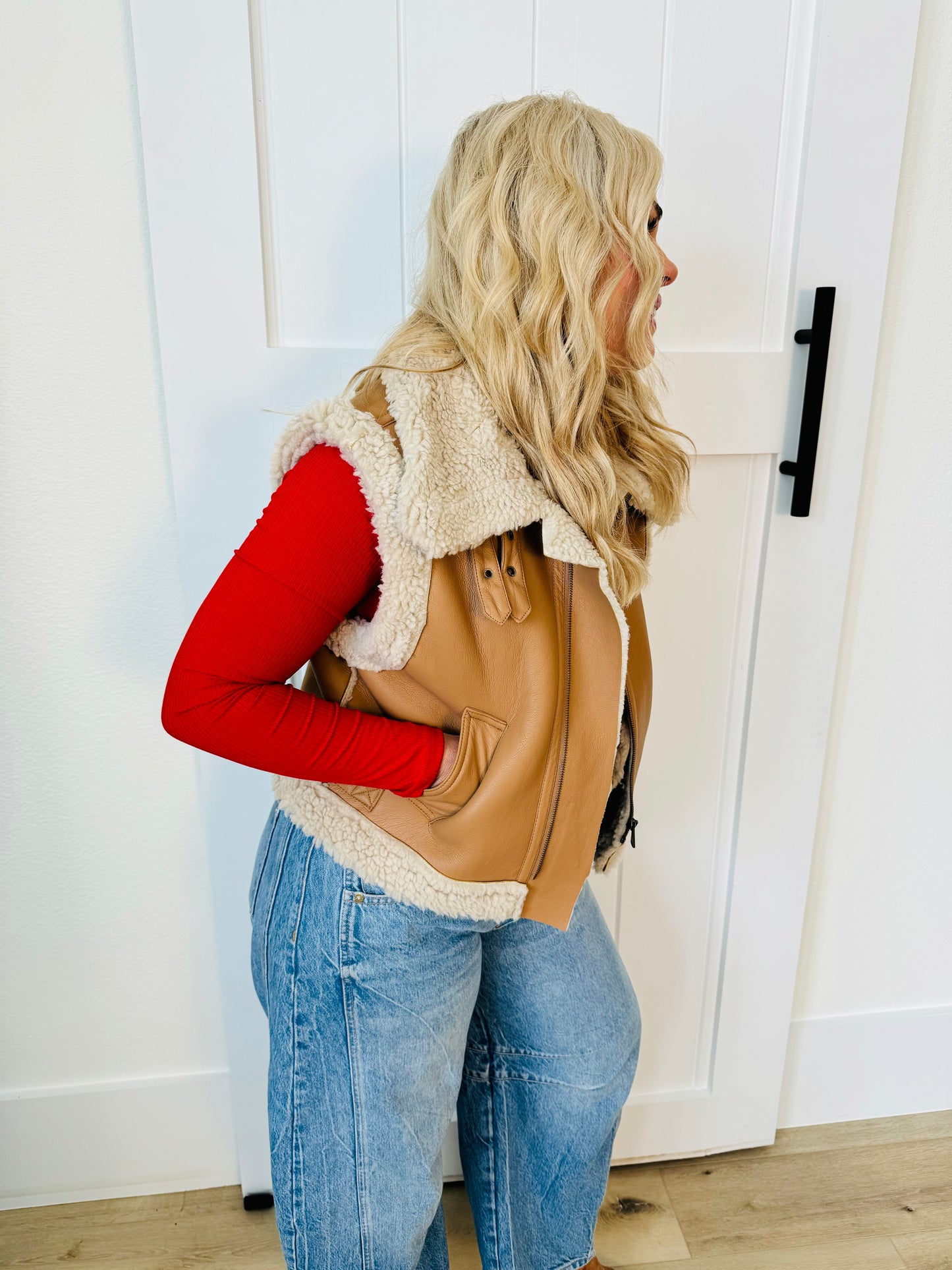 Biker Vest with Sherpa