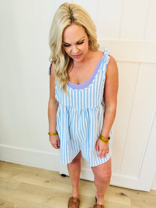 Striped Darling Romper- Blue & White