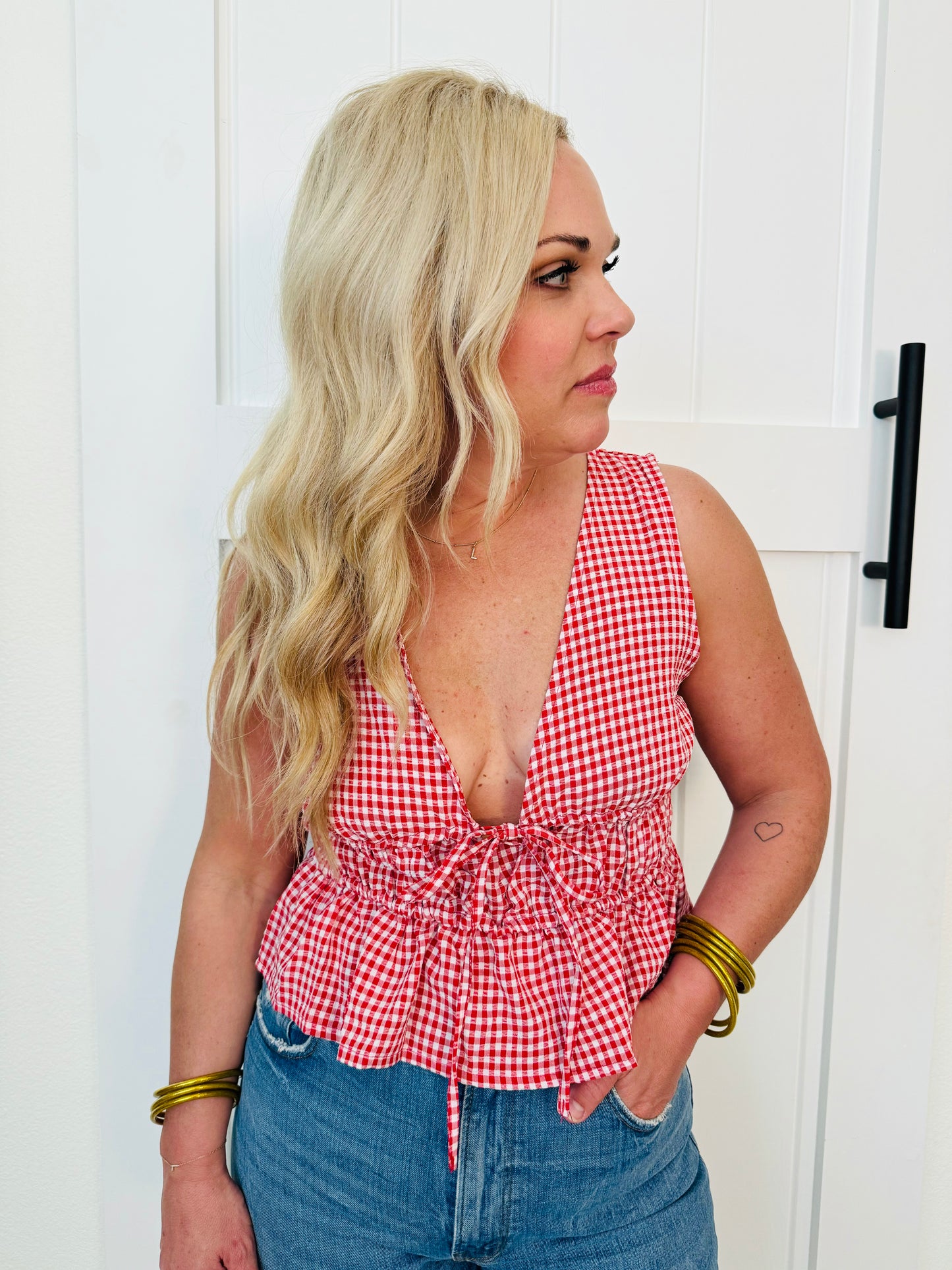 Gingham Grace V Neck